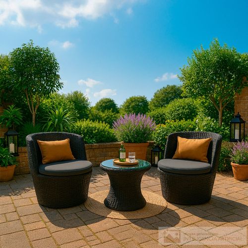 Set de sillas con mesa de centro  rattan negro